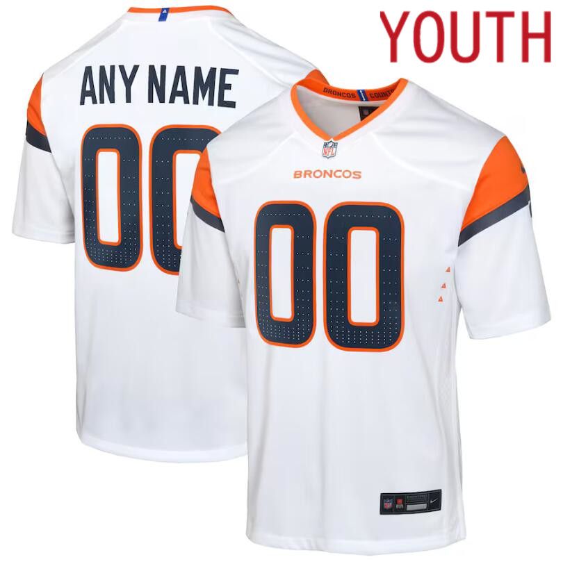 Youth Denver Broncos Nike White Custom Game 2024 NFL Jersey->denver broncos->NFL Jersey